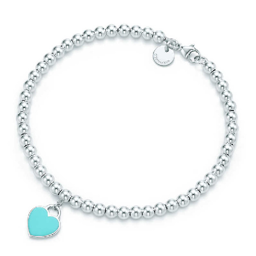 Tiffany & Co./蒂芙尼 女式蓝色心形小珠Bead珐琅手链 7.5英寸 TGRP03577