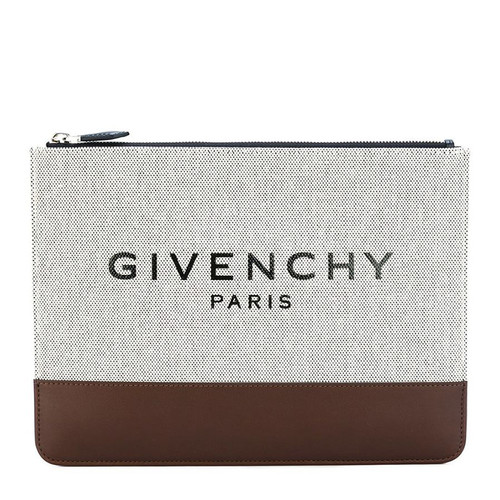 Givenchy/紀梵希 男士白褐色品牌標志印花牛皮與棉質混紡手拿包 BK0607 2536 284 grey brown-036