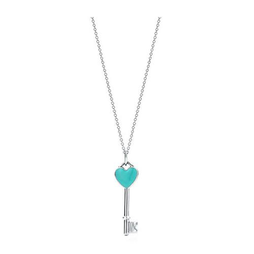 Tiffany & Co./蒂芙尼 藍色琺瑯桃心鑰匙項鏈