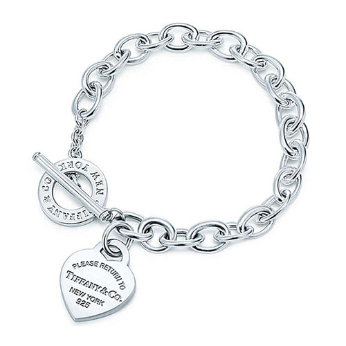 Tiffany & Co 蒂芙尼 心形吊牌針扣銀飾手鏈 161031