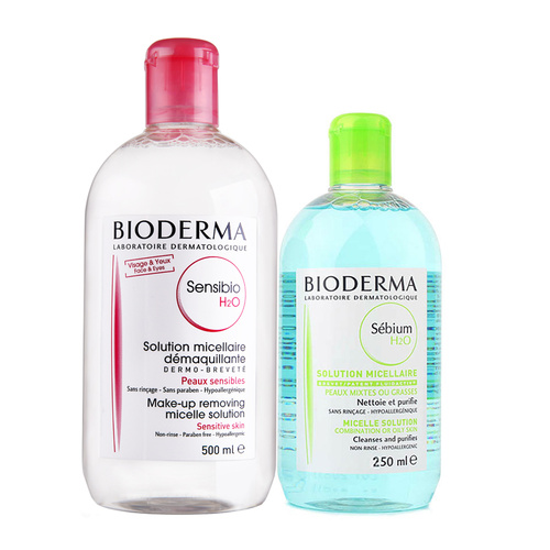 Bioderma/贝德玛 舒妍洁肤液500ml（粉水）+净妍控油洁肤液250ml（蓝水）