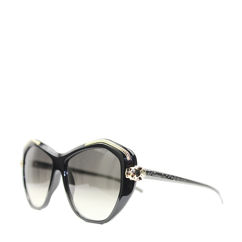 CARTIER/卡地亚黑色醋酸酯太阳镜，抛光镀金饰面金属，猫眼型片型，黑色抛光饰面，金属脚丝带cartier标识眼镜