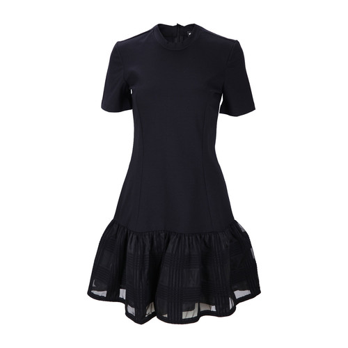 MARKUS LUPFER/马库斯·卢普伐黑色混合材质拼接女士短袖连衣裙,DR775 XS