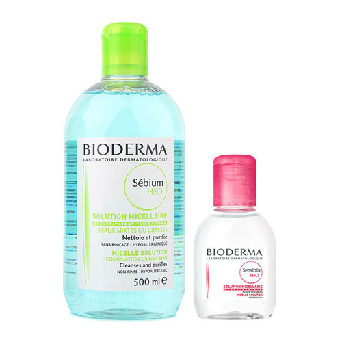 Bioderma/贝德玛 净妍洁肤液500ml蓝色+舒妍洁肤液100ml粉色 卸妆水