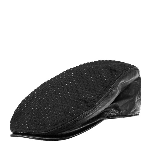 VERRI/VERRI 黑色潮流貝雷帽 材質:98%聚酯纖維 2%錦綸 皮 羊皮革,