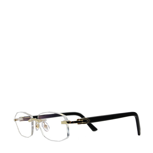 CARTIER/卡地亚经典无框镀金饰面黑色镜腿男女款平光镜眼镜