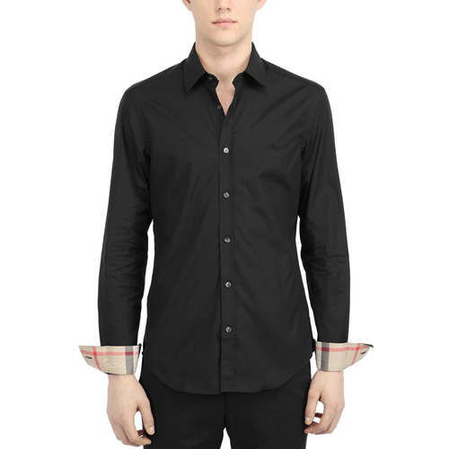 BURBERRY/博柏利 男士衬衫 黑色 高档棉质纯色长袖衬衣