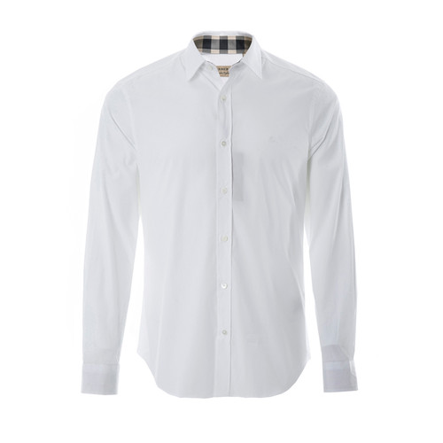 BURBERRY/博柏利 巴宝莉男士衬衫 高档白色棉质纯色长袖经典格纹衬衣 【161111】